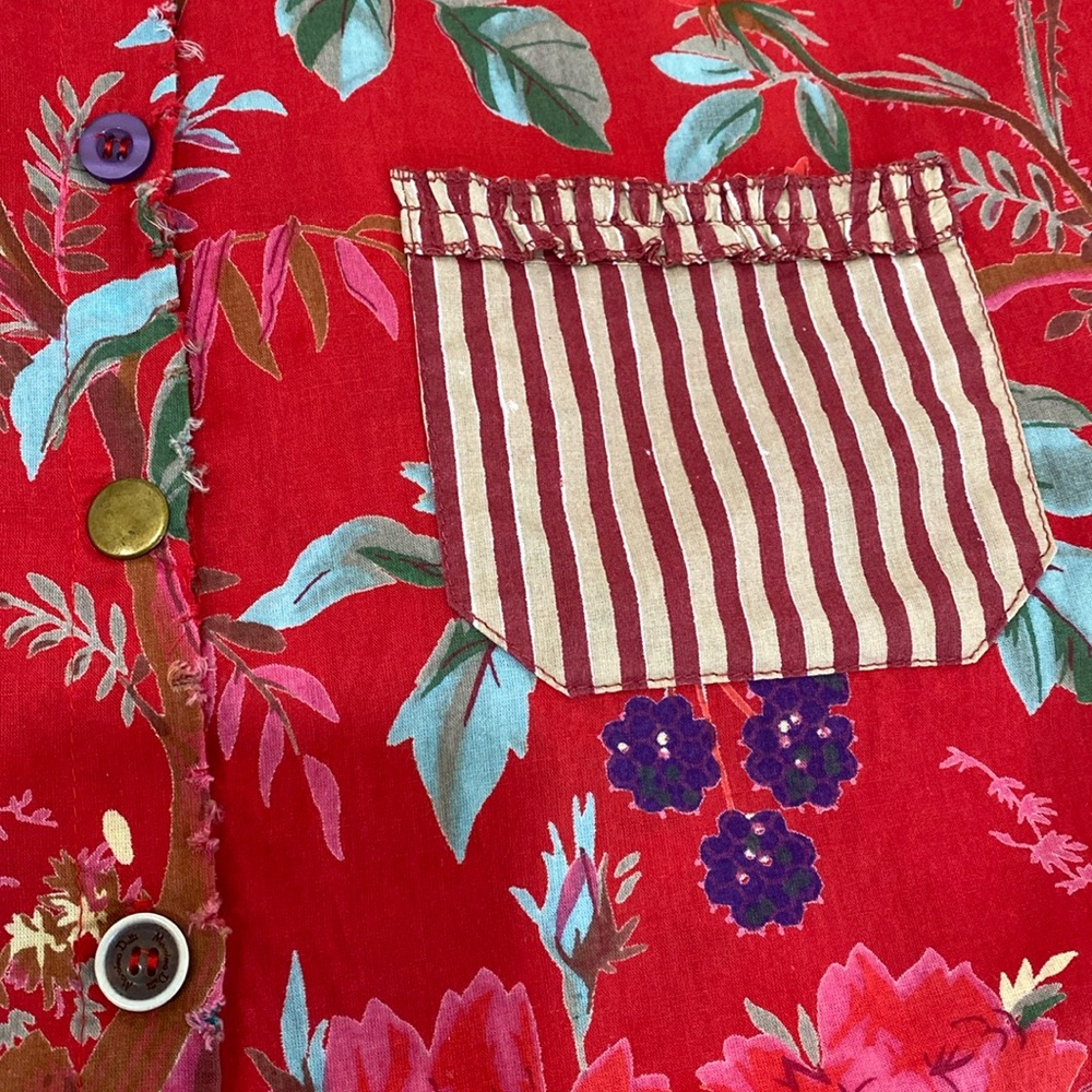 Jaded Gypsy In the Meadow Red Floral Cotton Button-Up Blouse - Picture 4 of 8